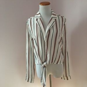 Lumiere crop tie waisted stripped blouse shirt